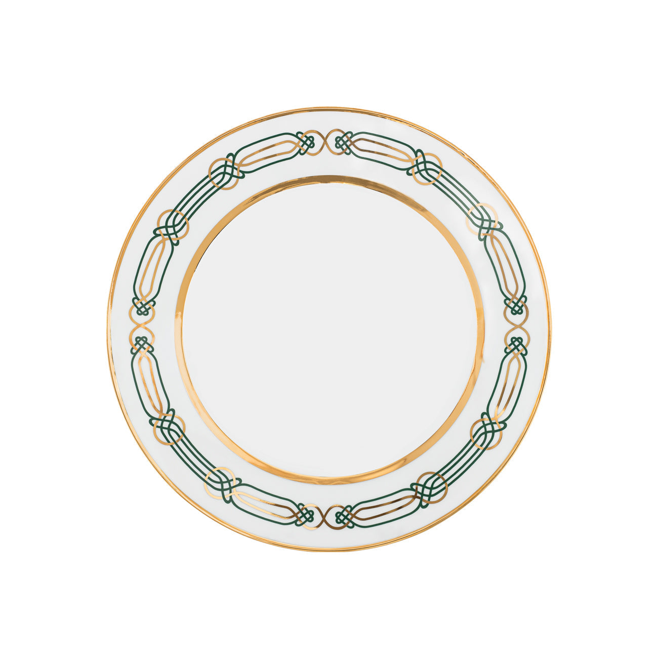 The Liberty Porcelain Dinner Plates with Emerald & Gold Border (Set of 4)