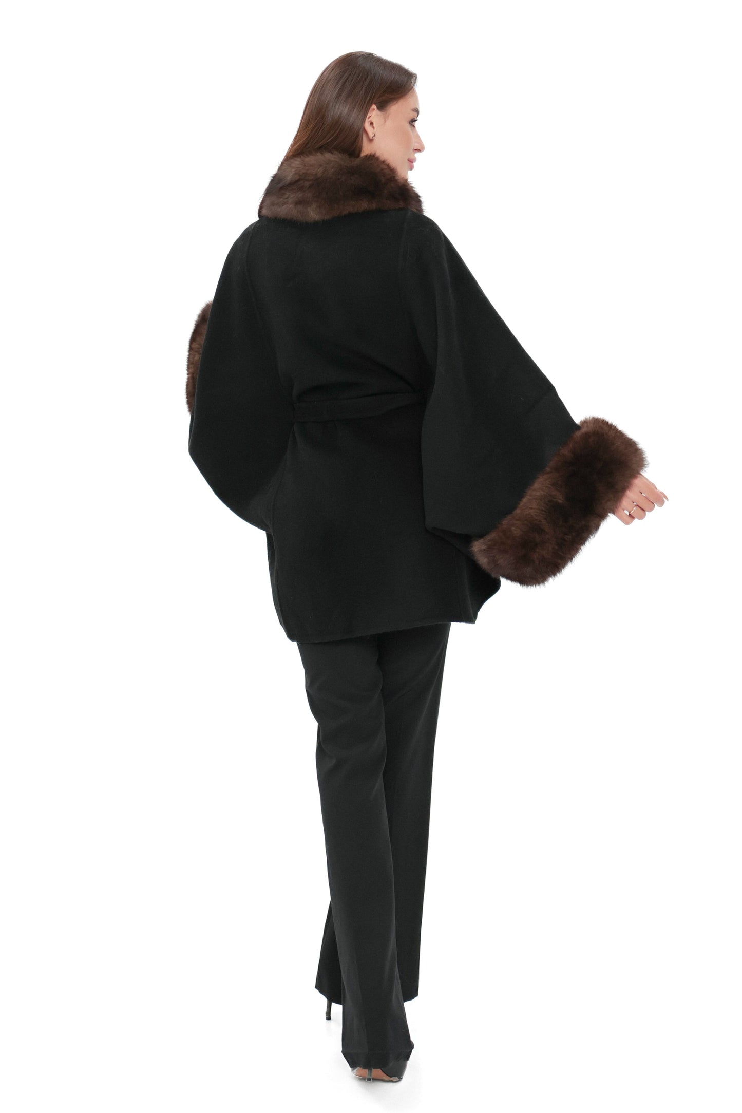 Genuine Polar Fox Fur Double Face Wool Poncho