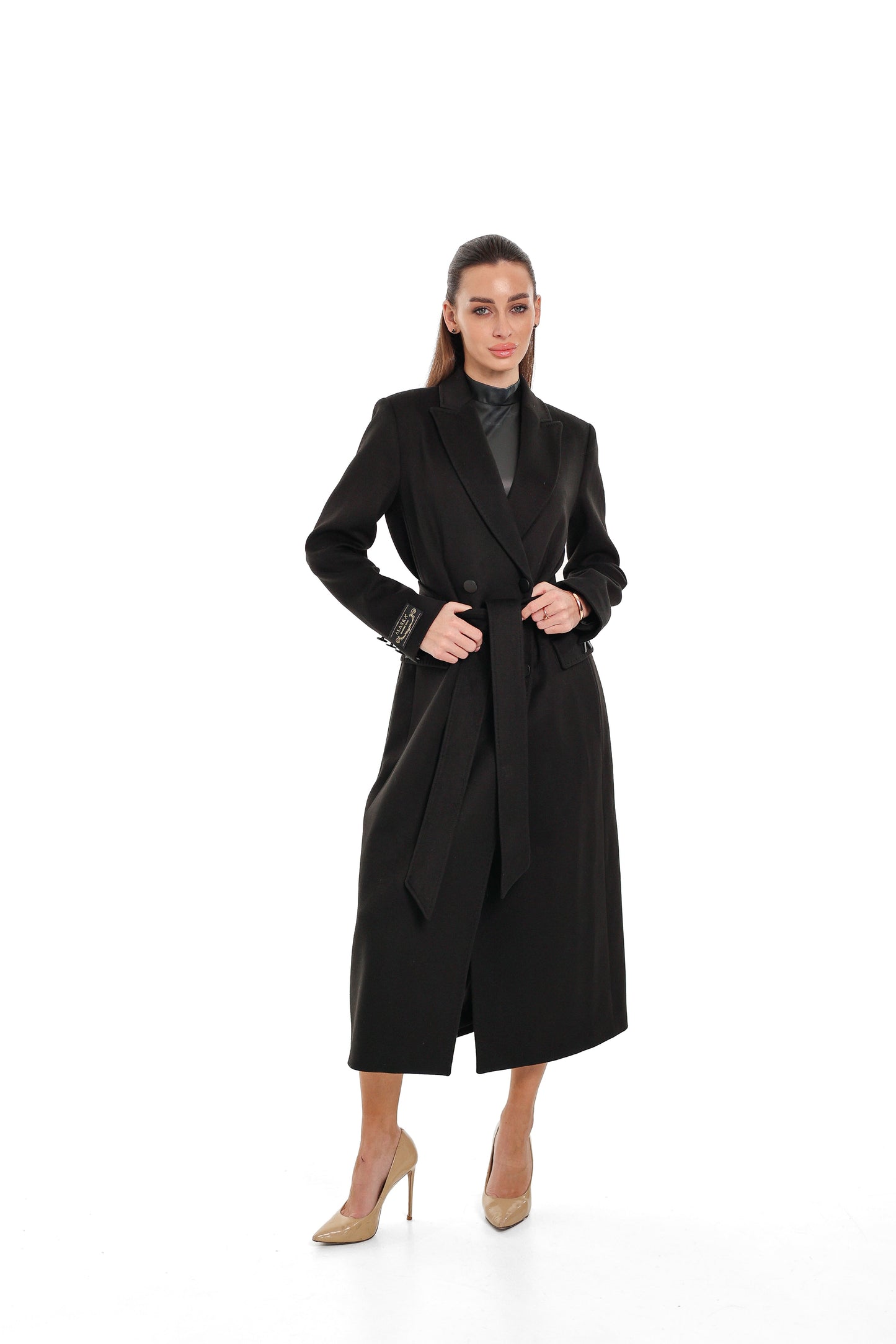 Alaska Longline Cashmere Wool Blend Coat in Black