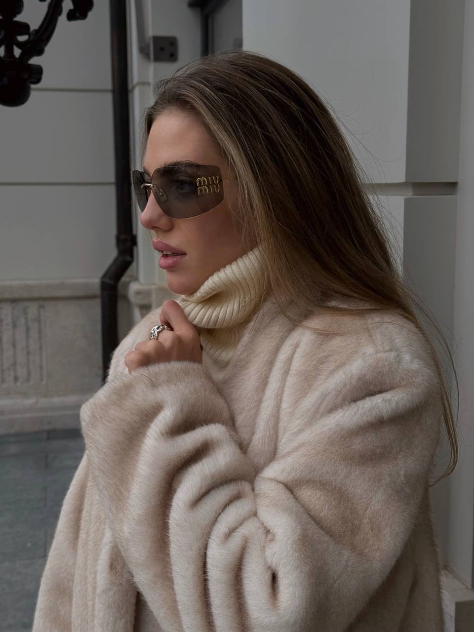 Sylvie Iconic Statement Fiber Coat in Ivory