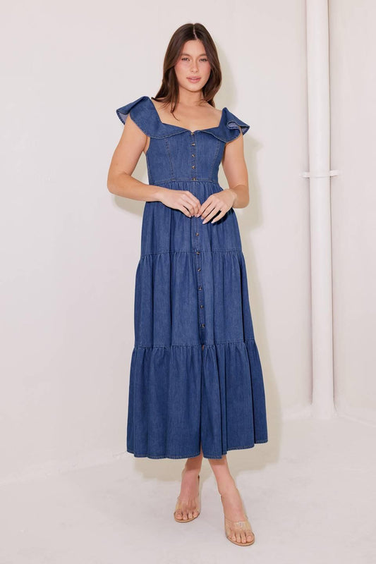 ONCE UPON A TIME DENIM BLUE MIDI DRESS