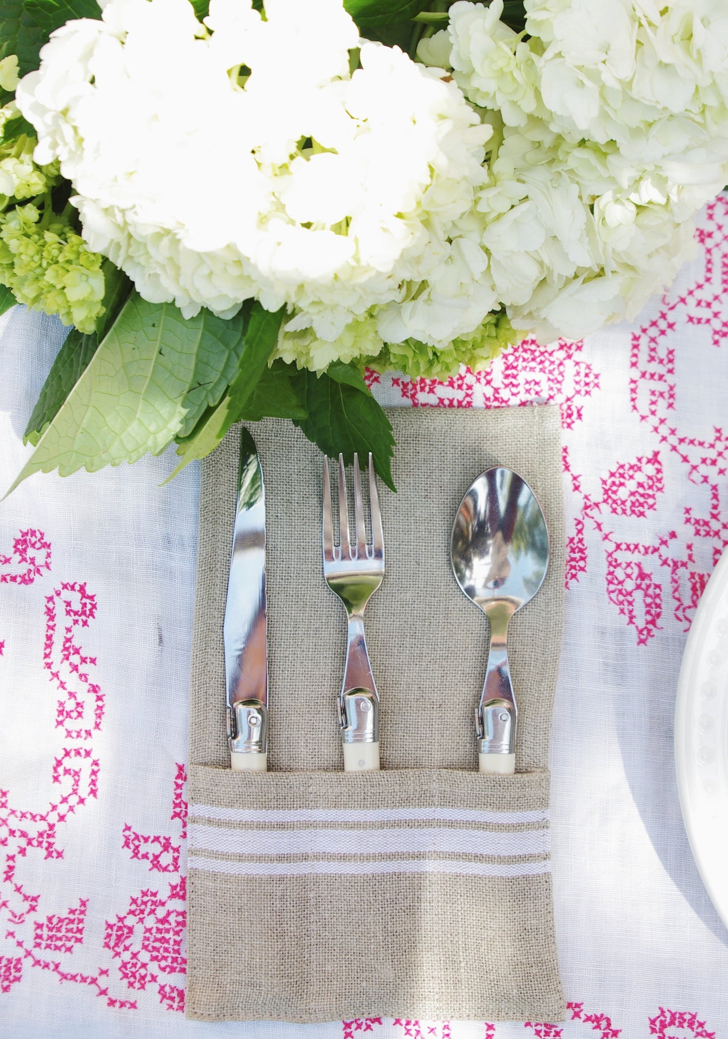Thieffry Belgian Linen Utensil Holder, White