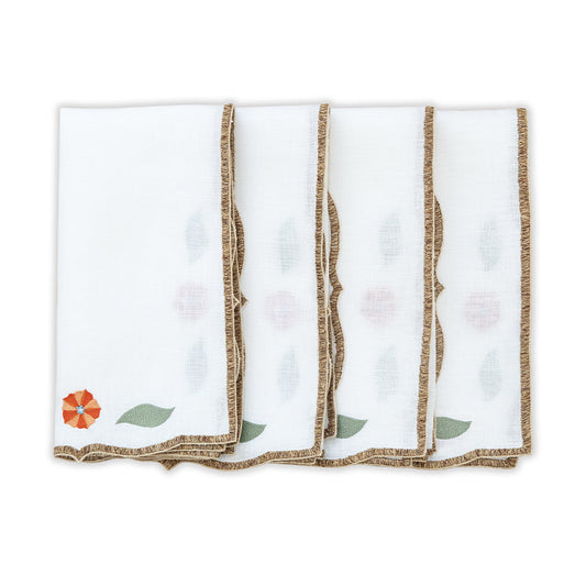 Hand Embroidered Heirloom Petals Napkins 18" x 18"  (Set of 4)