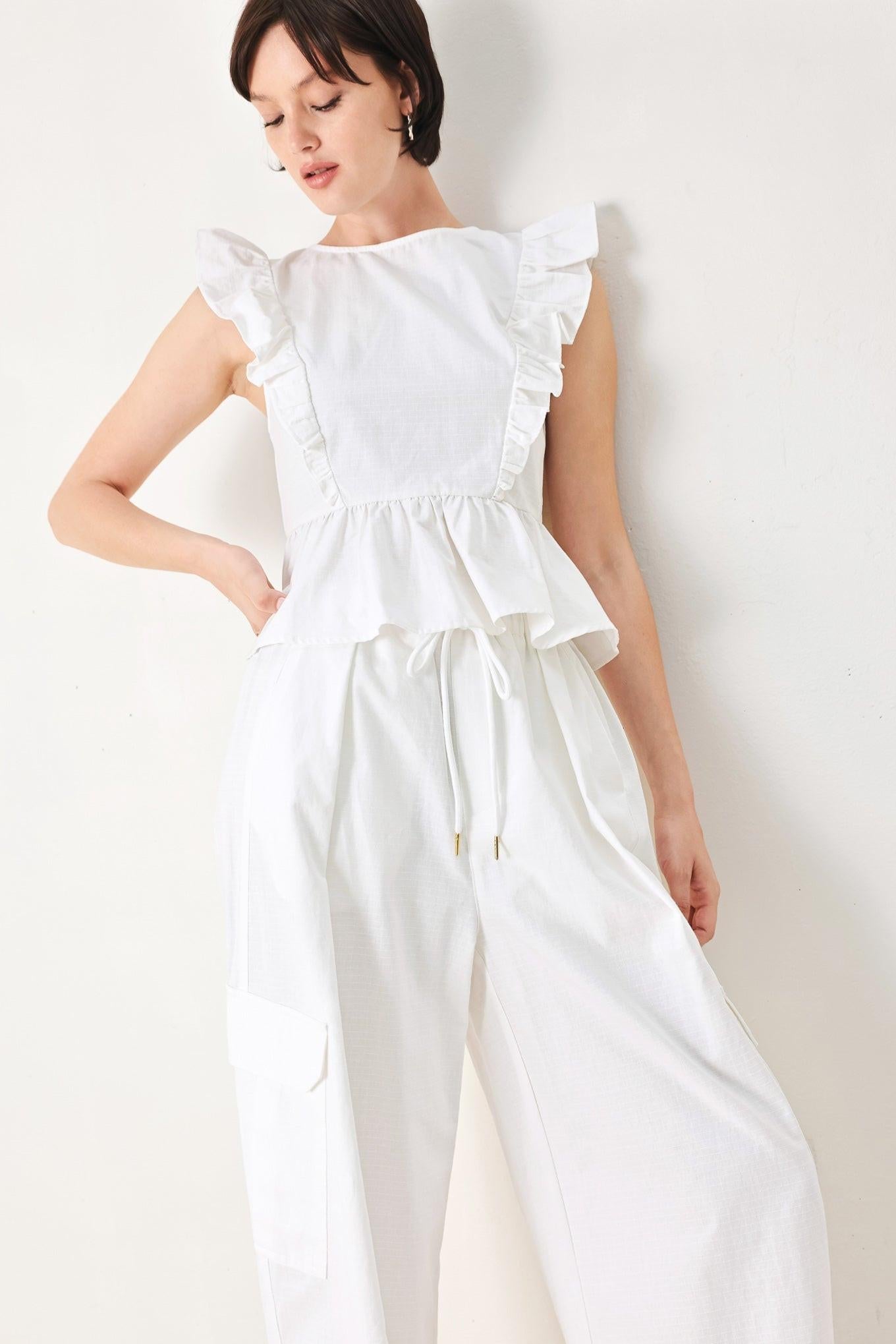 WHITE BLOSSOM WOVEN TOP