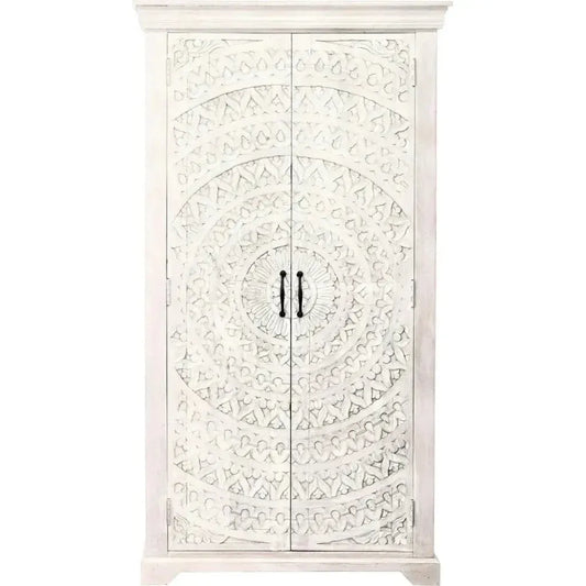 Feyloren White Coastal Tall Home Bar Cabinet