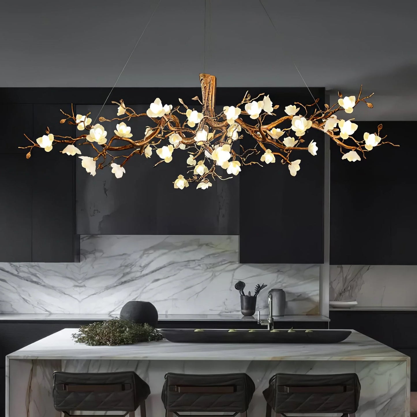 Flower Bloom Branch Brass Chandelier