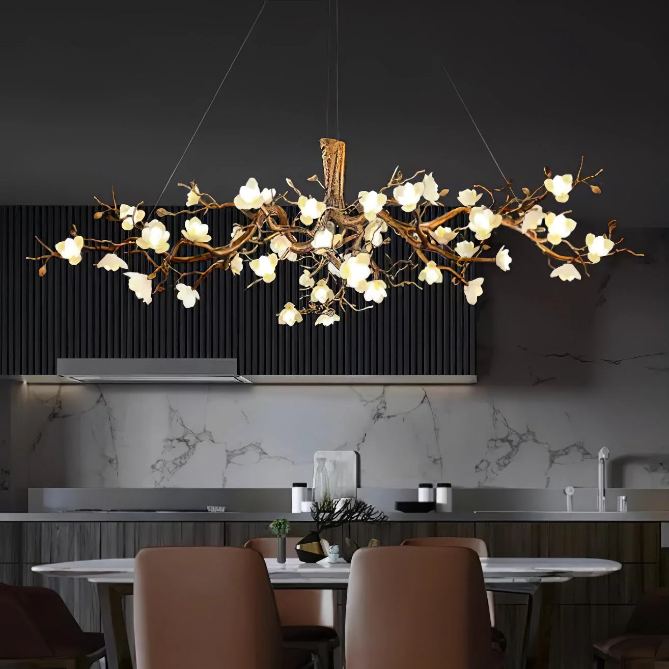 Flower Bloom Branch Brass Chandelier