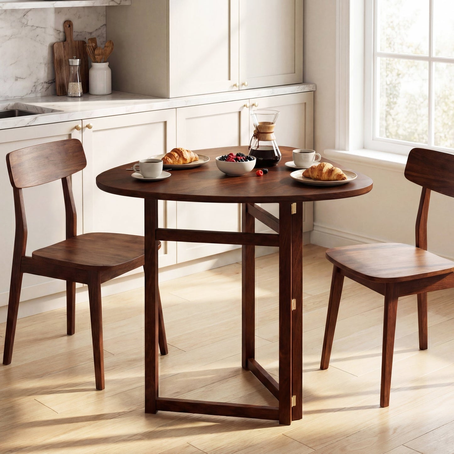 Foldable Dining Table 31.5" Triangular Small Kitchen Table for 2-Walnut