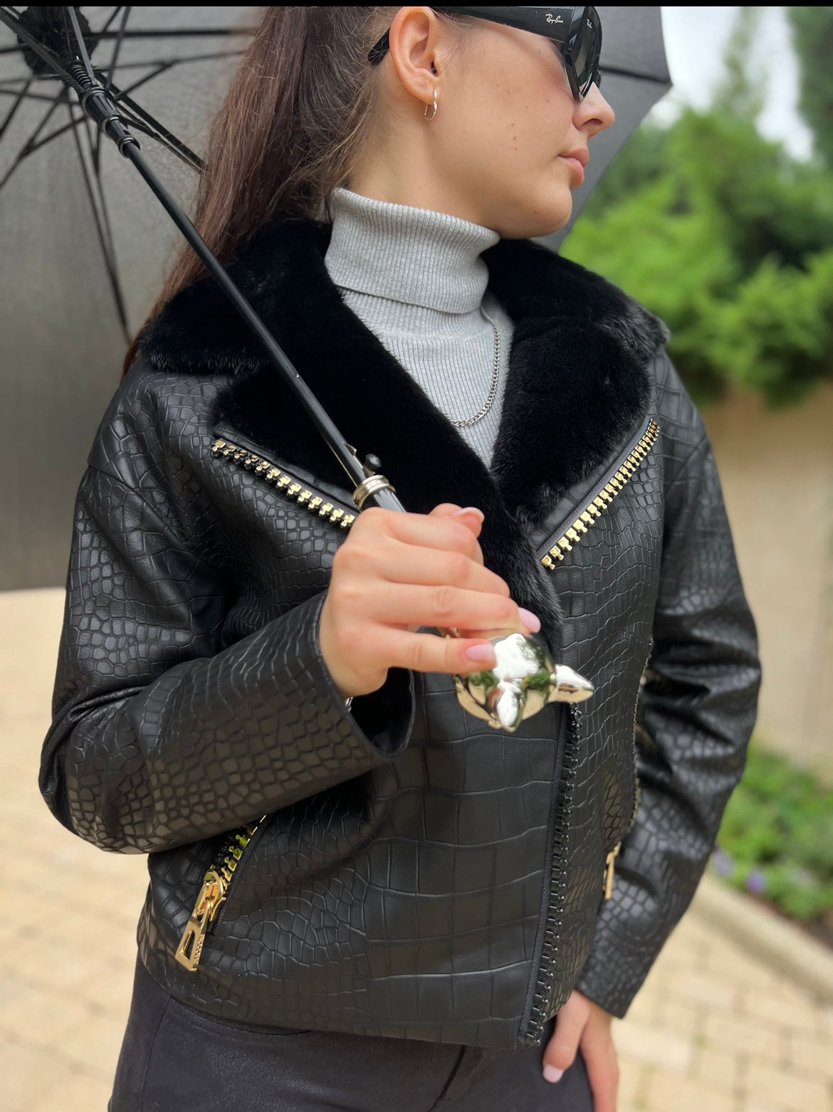 Ferrari Exclusive Genuine Mink Fur Croco Effect Leather Jacket