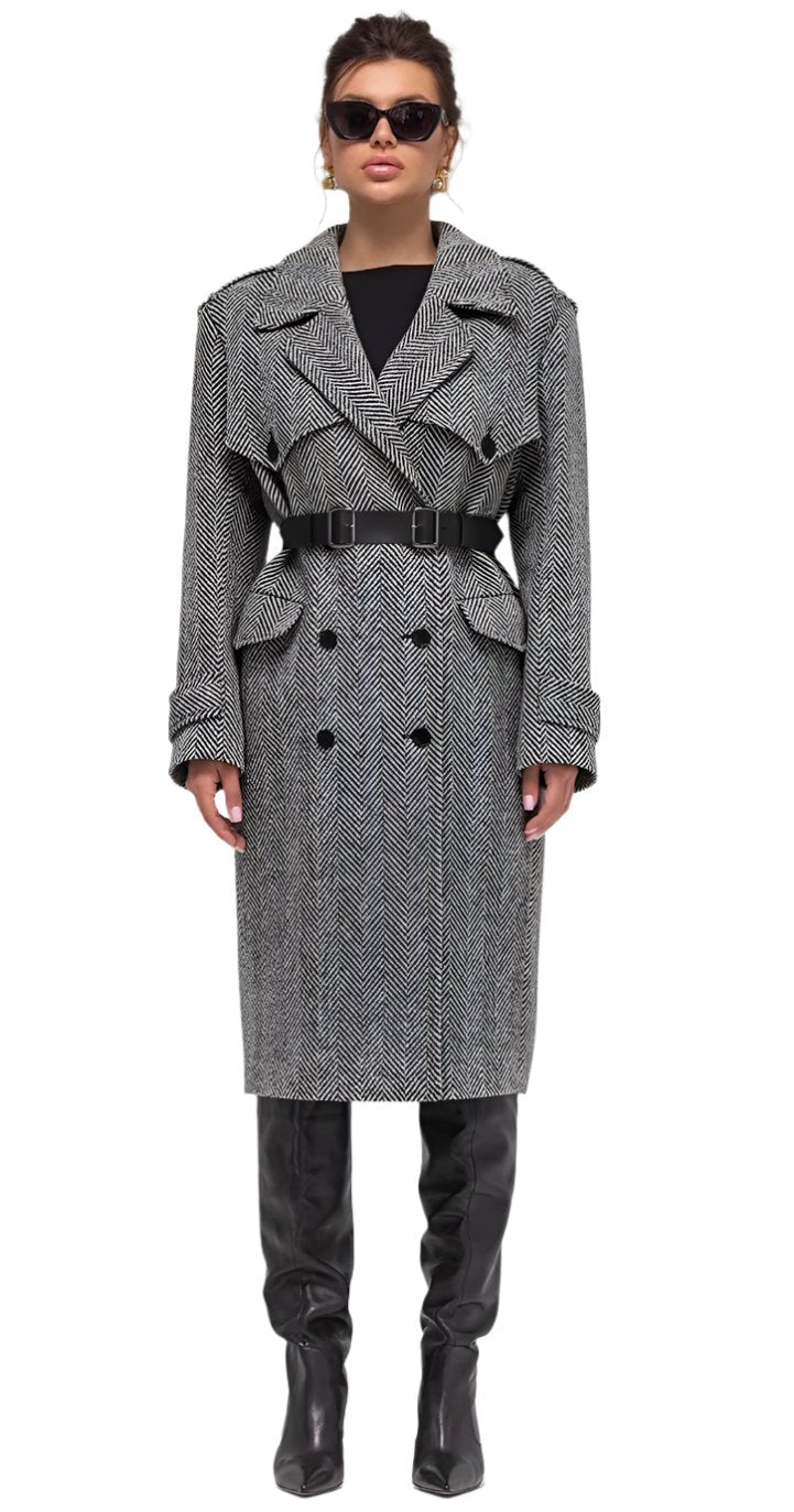 Wool Cashmere Blend Mélange Belted Coat