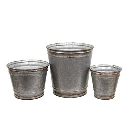Set of Three Rustic Metal Plant Buckets