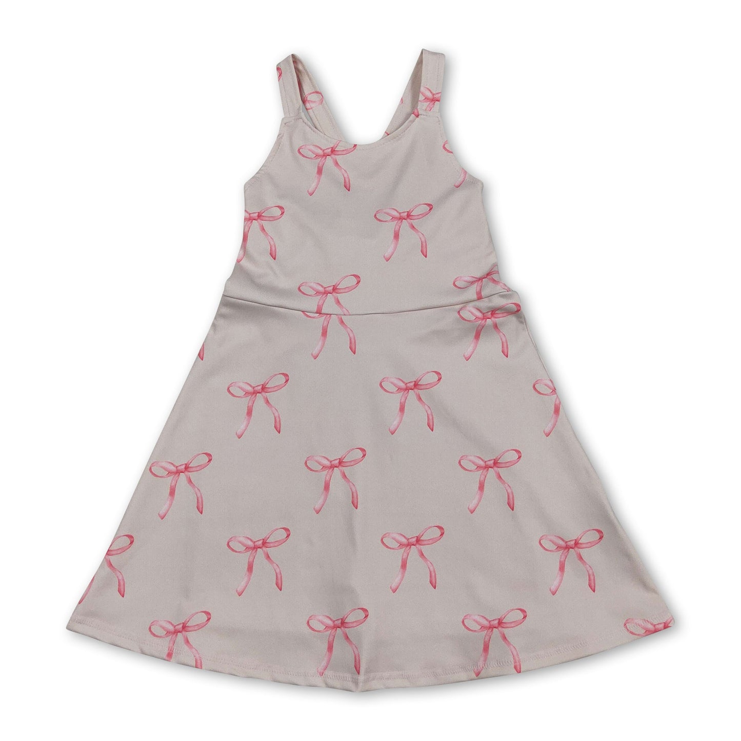 Straps pink bow kids girls summer athletic dress