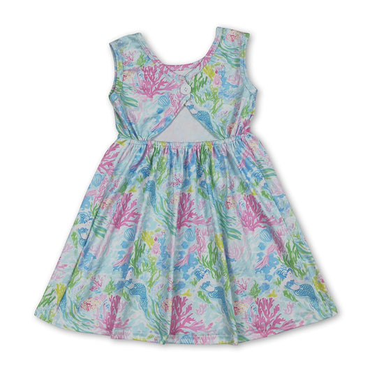 Sleeveless watercolor coral kids girls summer dresses