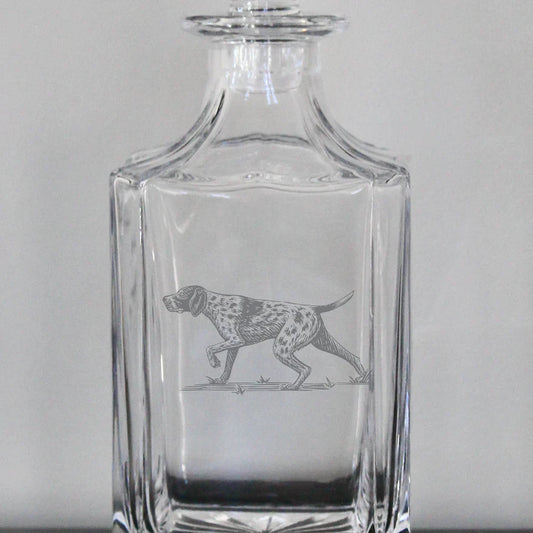 German Shorthaired Pointer (GSP) Engraved Whiskey Decanter - 26oz Square Crystal Decanter with Stopper