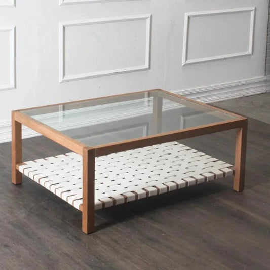 Glass & Leather Coffee Table Peyton Storage