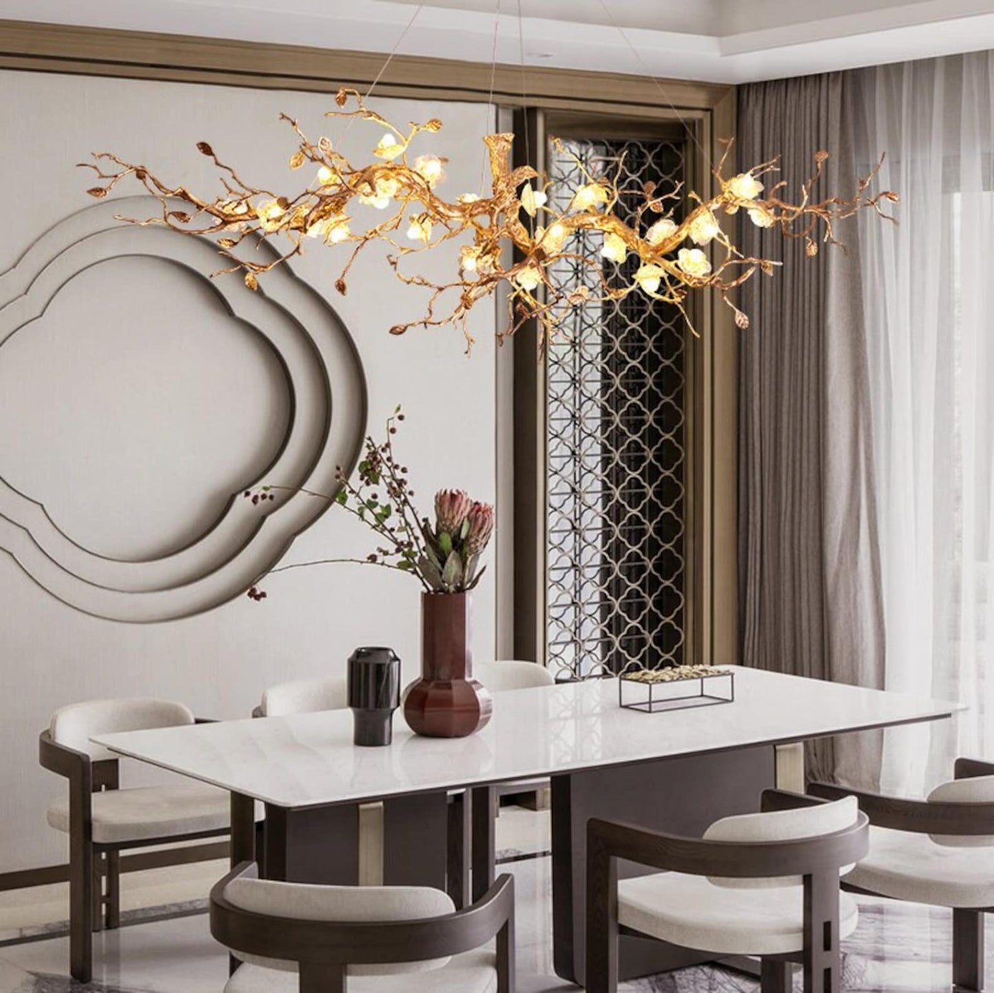 Glass Flower Tree Branch Chandelier