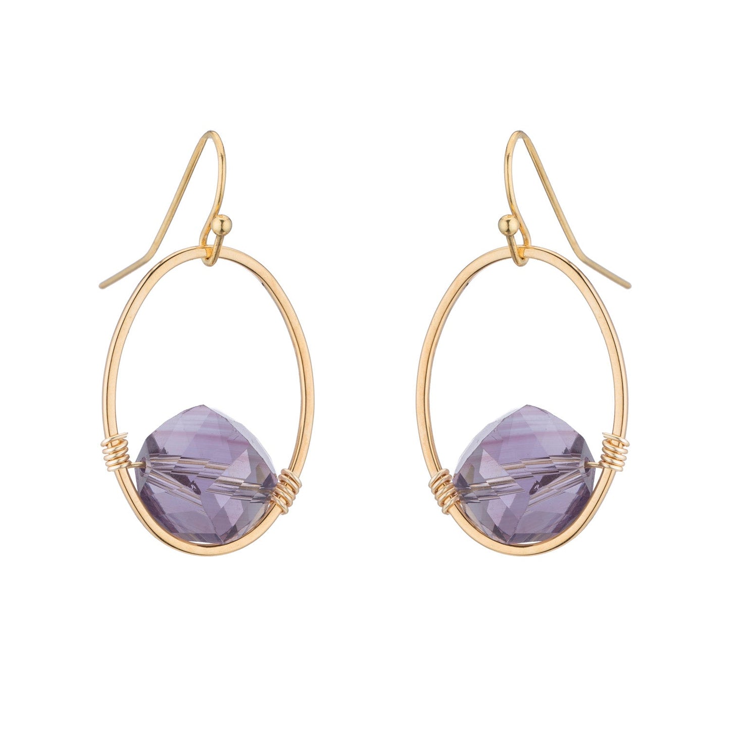 Tanzanite Faceted Crystal Oval Gold Wrap Earrings
