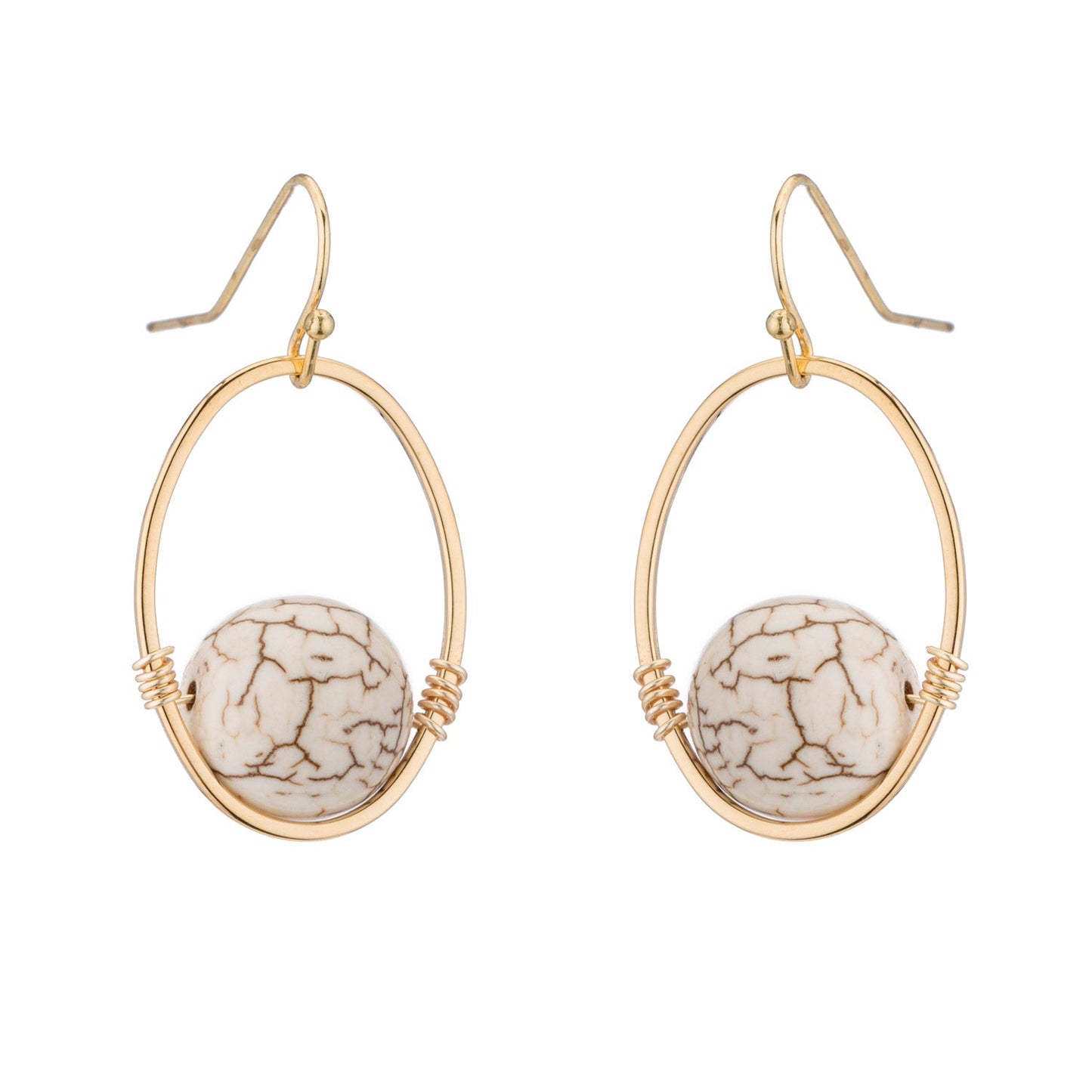White Magnesite Matte Gold Oval Wrap Earrings