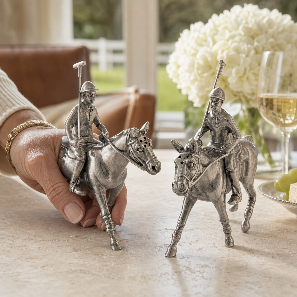 Ashford Pewter Polo Player Salt & Pepper Shaker Set