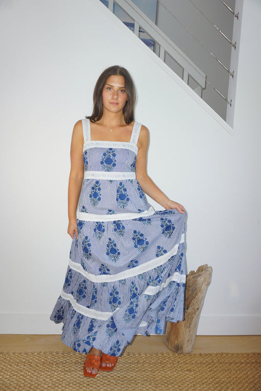Halo Maxi Dress in Navy Block Stripe