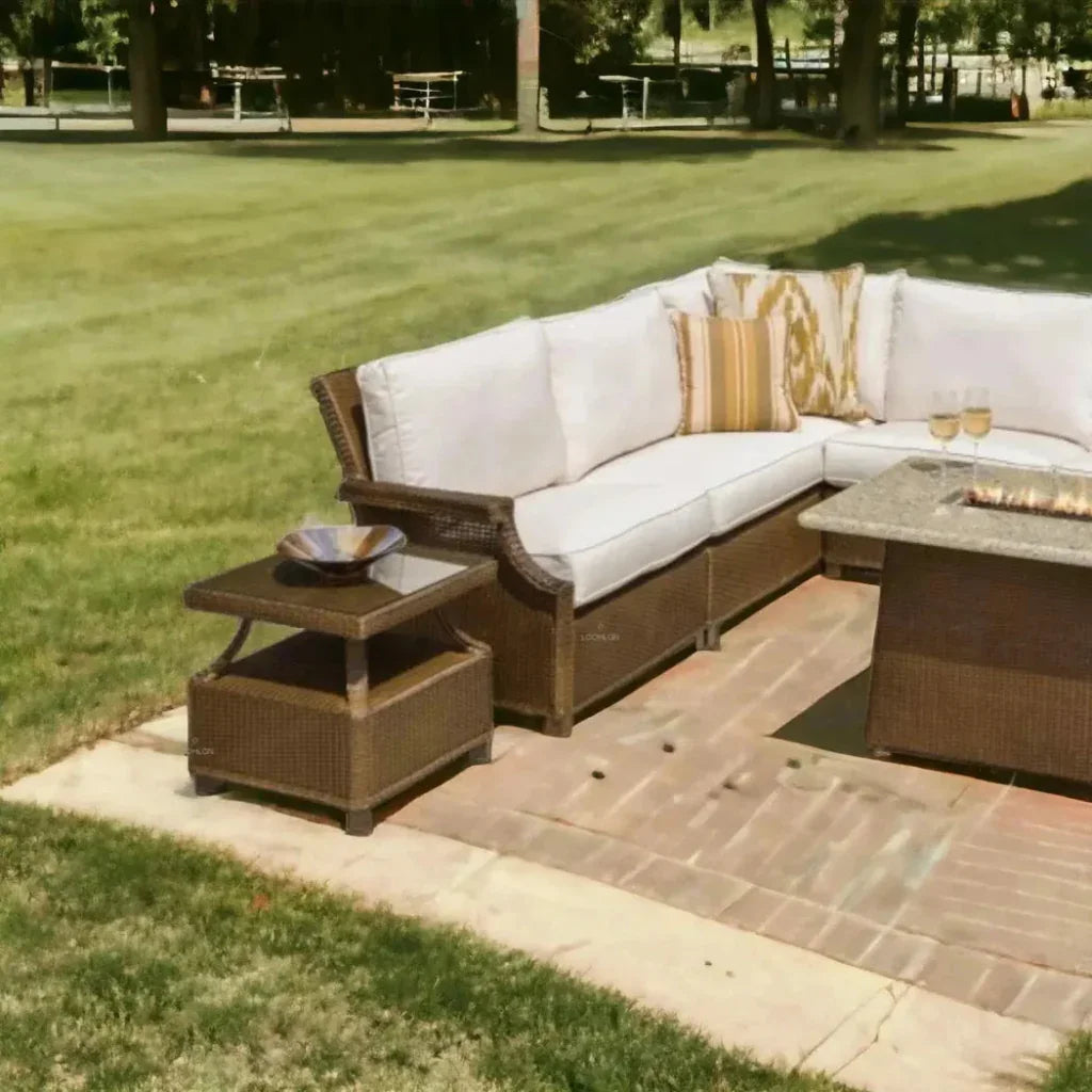 Hamptons Outdoor Wicker Sectional with Lounge Chair Set