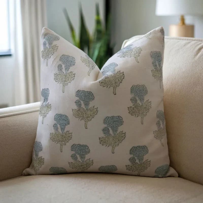 Manmohan Hand Block-Printed Botanical Cotton Pillow Cover