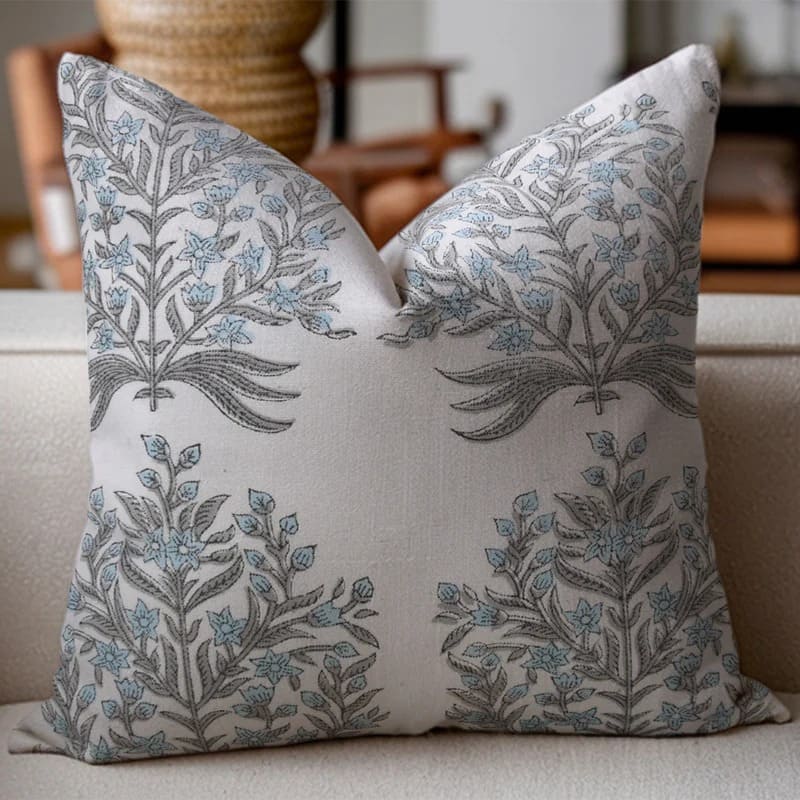 Vrindavan Heritage Hand Block-Printed Floral Pillow Cover