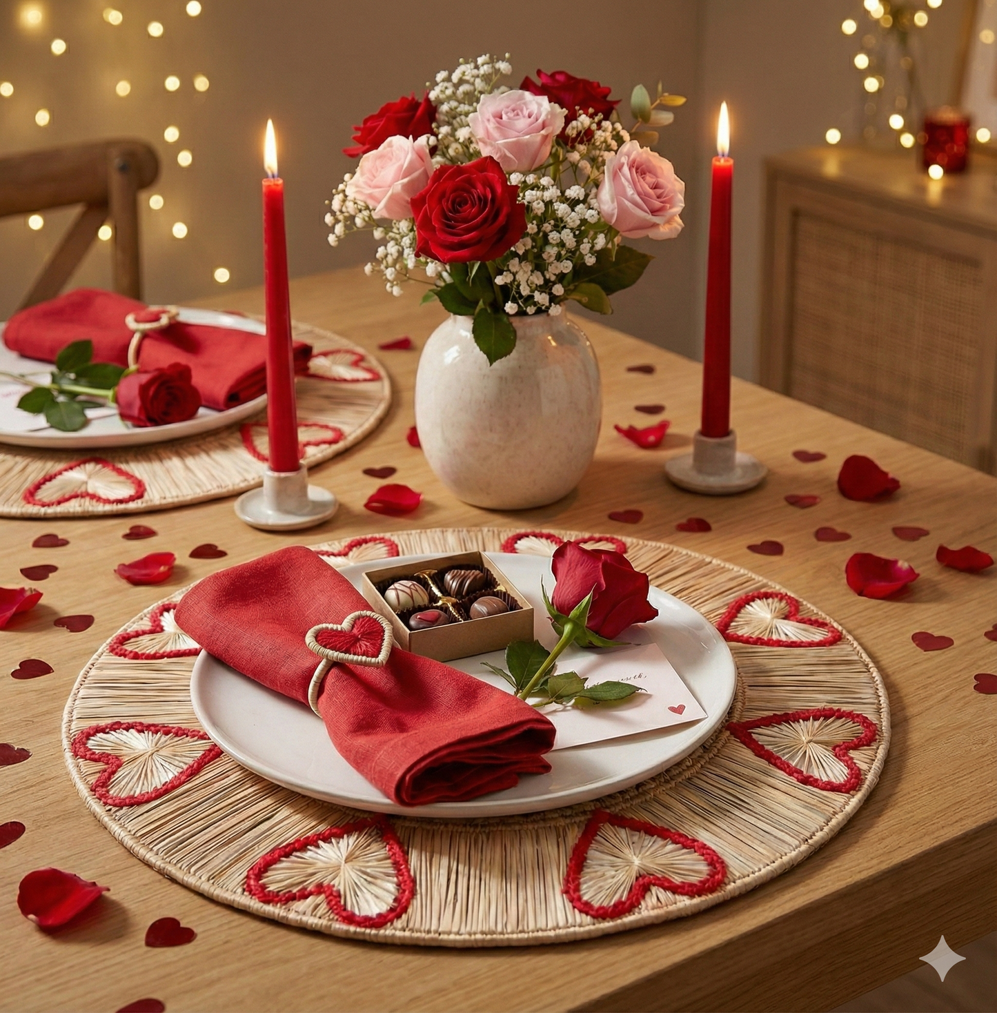 Valentine Hearts Handwoven Iraca Palm Placemat
