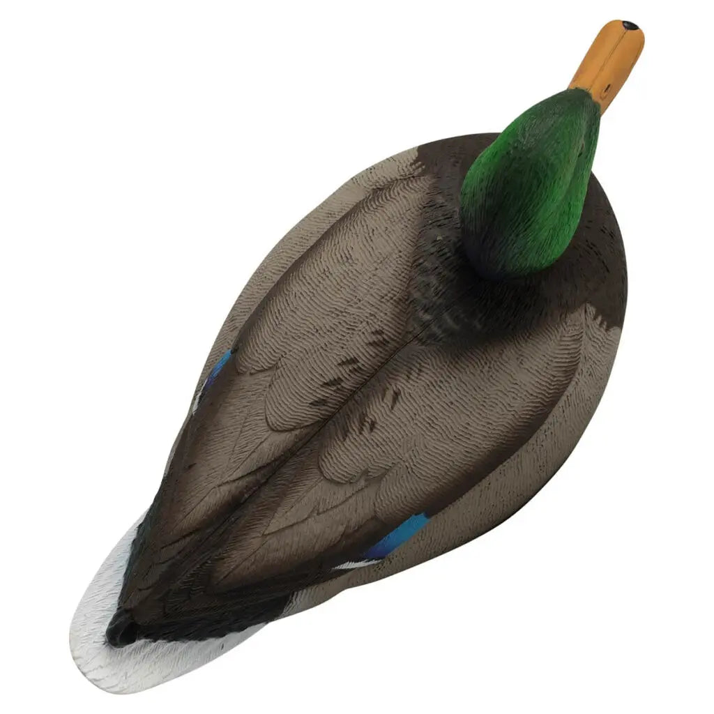 Duck decoy with a green head on a white background