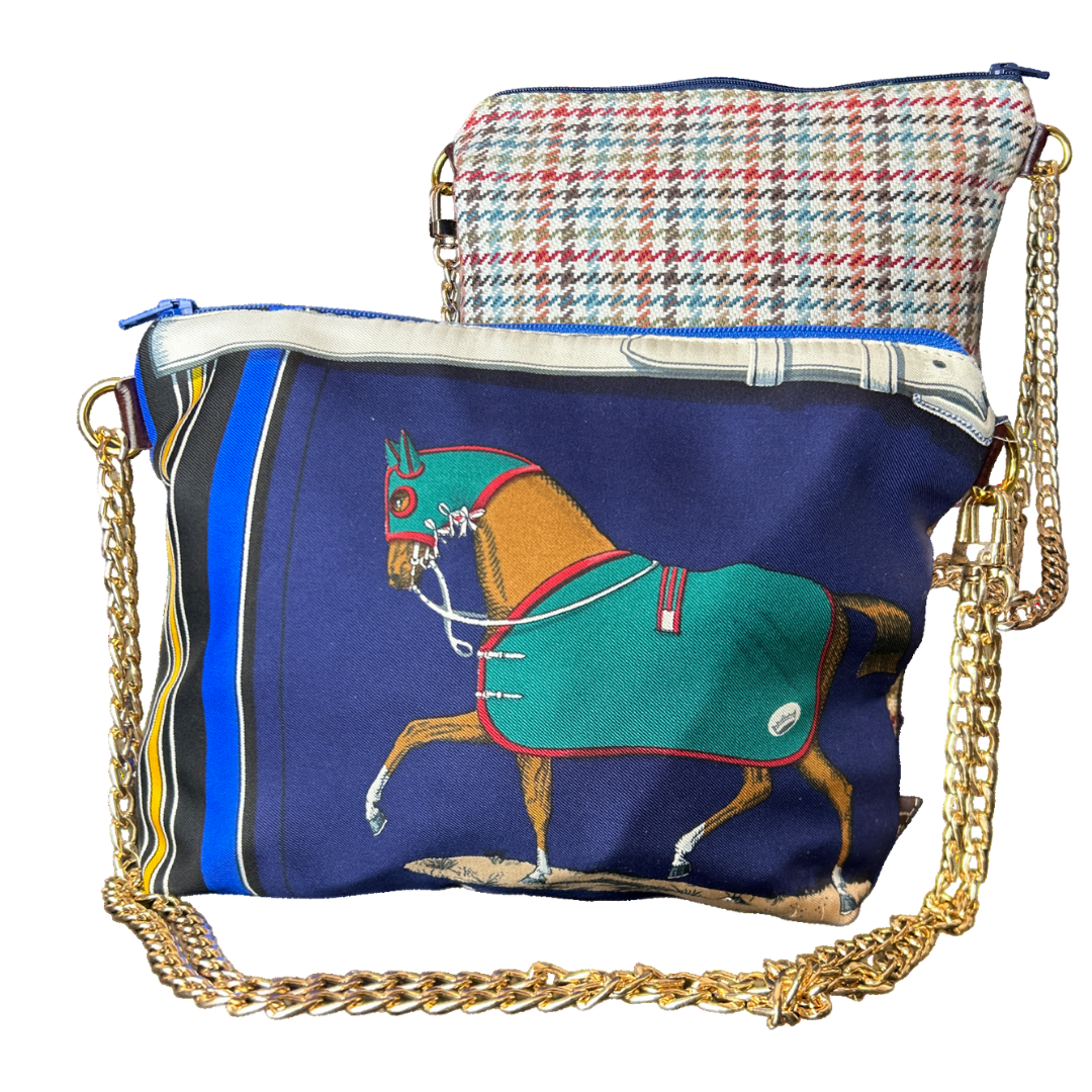Couvertures et Tenues du Jour Blue Vintage Scarf Crossbody Bag - One of a Kind
