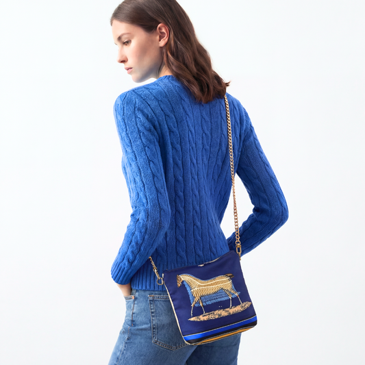 Couvertures et Tenues du Jour Blue Vintage Scarf Crossbody Bag - One of a Kind