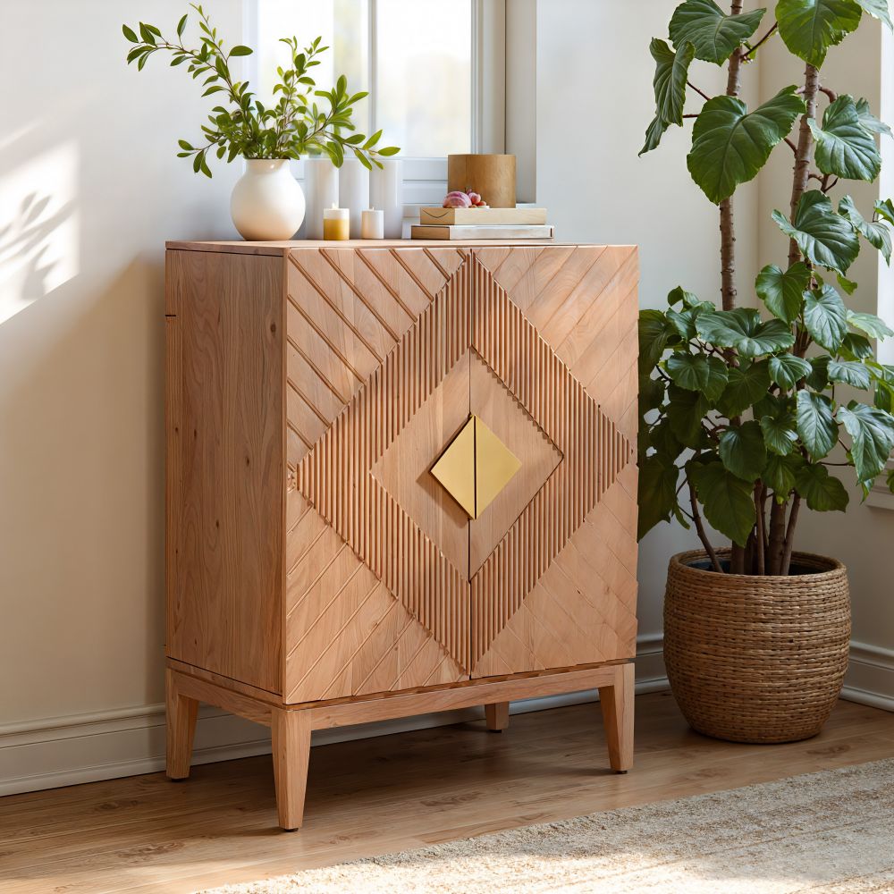 Hira Two Doors Natural Wooden Cabinet