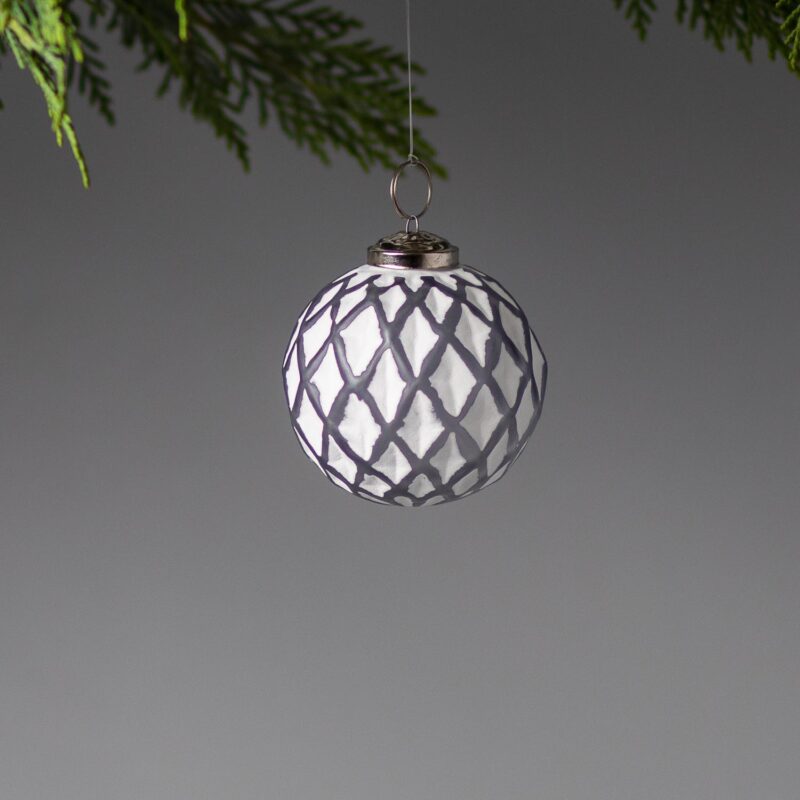 White & Grey Glass Ornament, Lattice Ball
