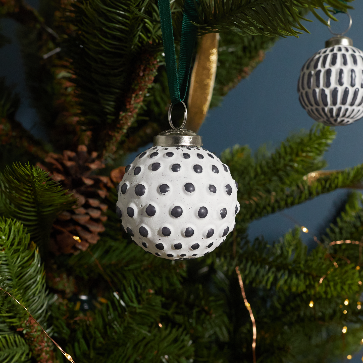 White & Grey Glass Ornament, Dotted Ball