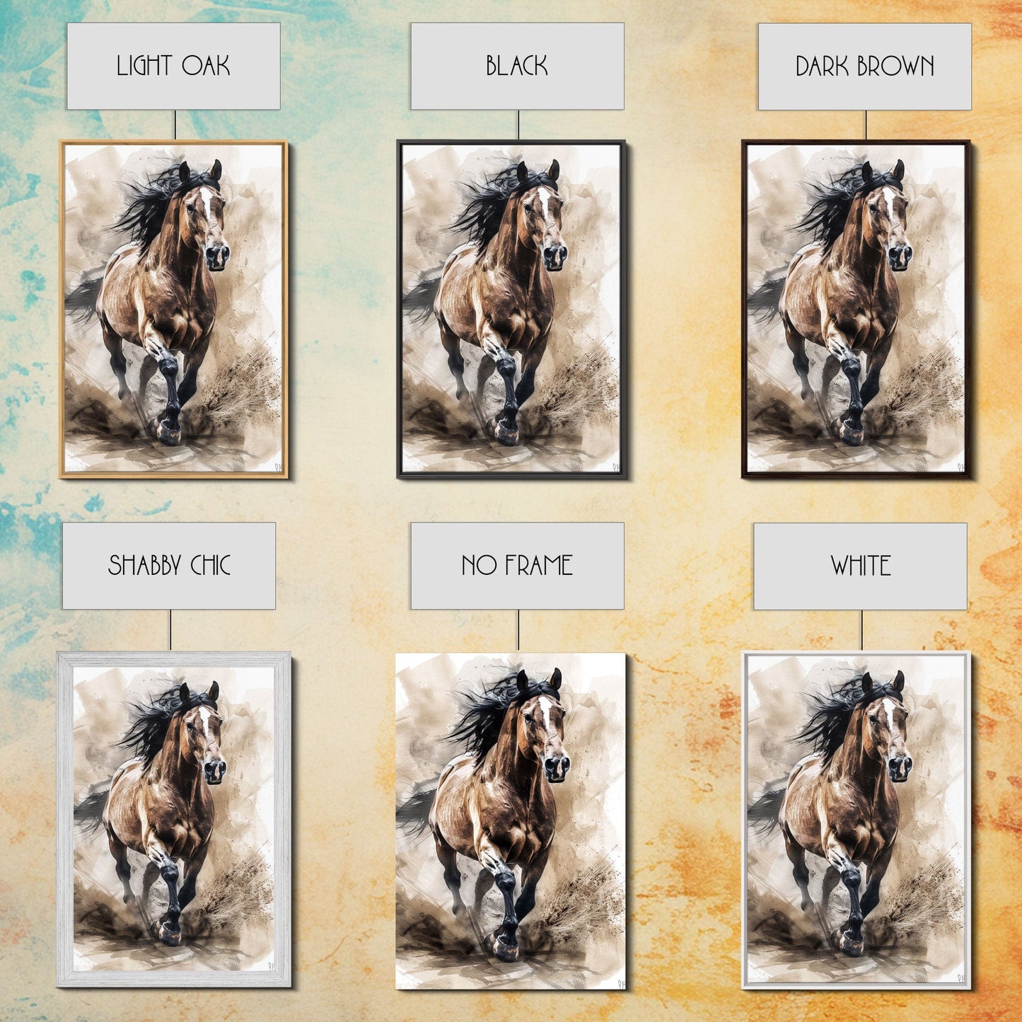 Powerful Horse Galloping - Framed Canvas Print, Dynamic Living Room Art, Energetic Bedroom Decor, Equestrian Art, Wall Art