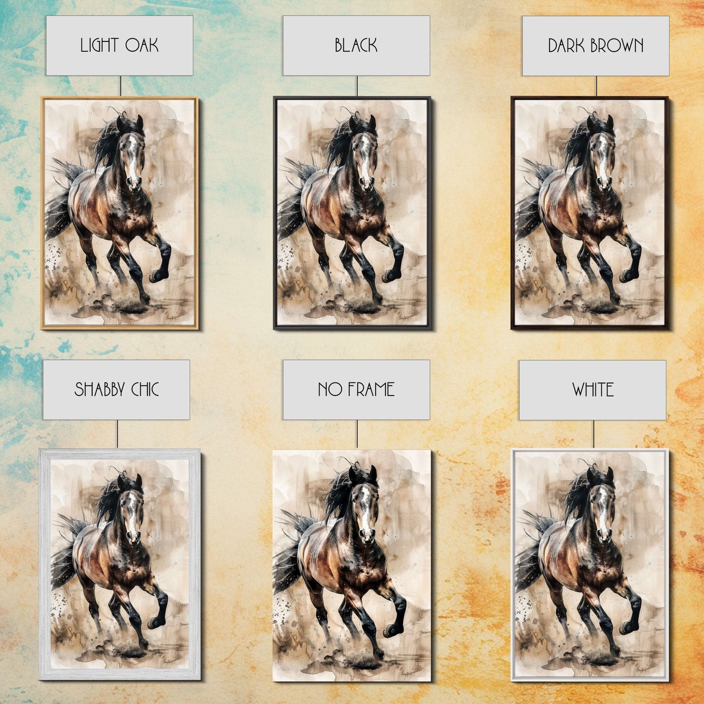 Running Horse in Motion - Framed Canvas Print, Lively Living Room Art, Vibrant Bedroom Decor, Equestrian Art, Wall Art