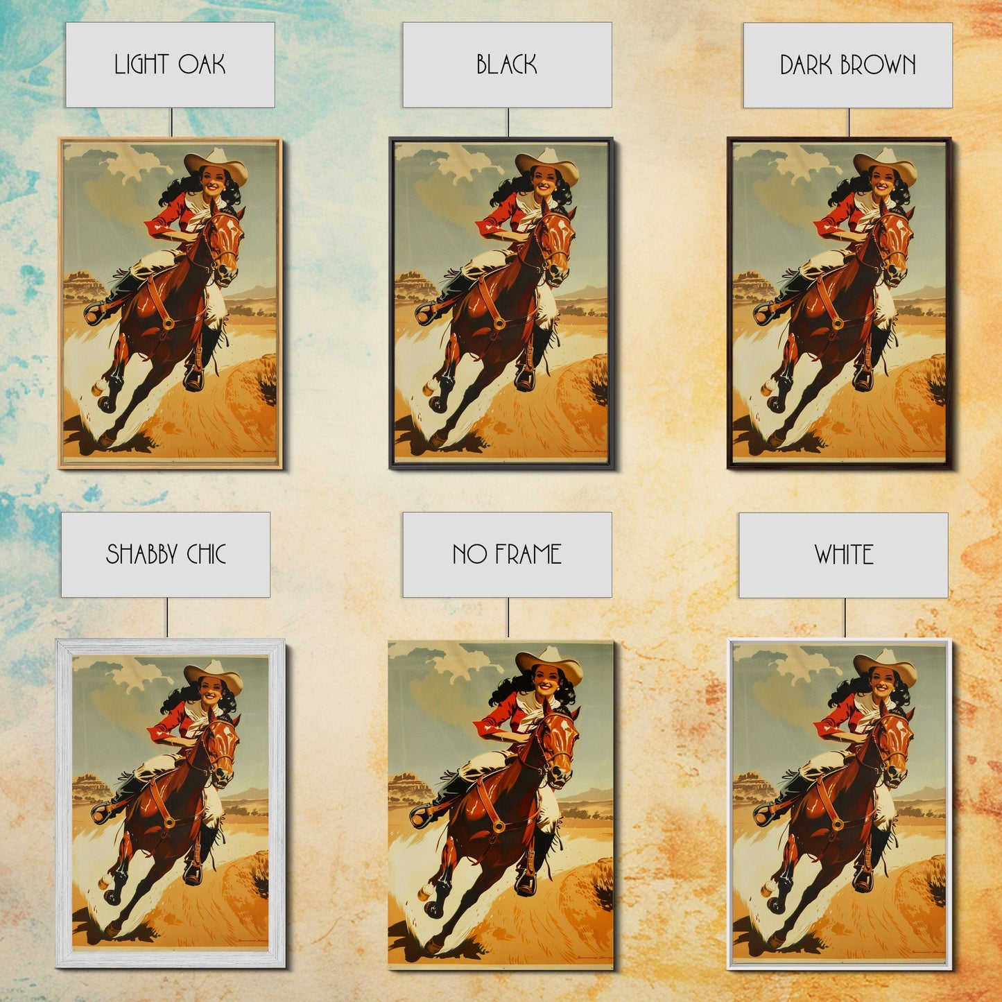 Graceful Cowgirl Jumping with Horse | Framed Canvas Print | Western Wall Art | Living Room Decor | Rustic Home Decor