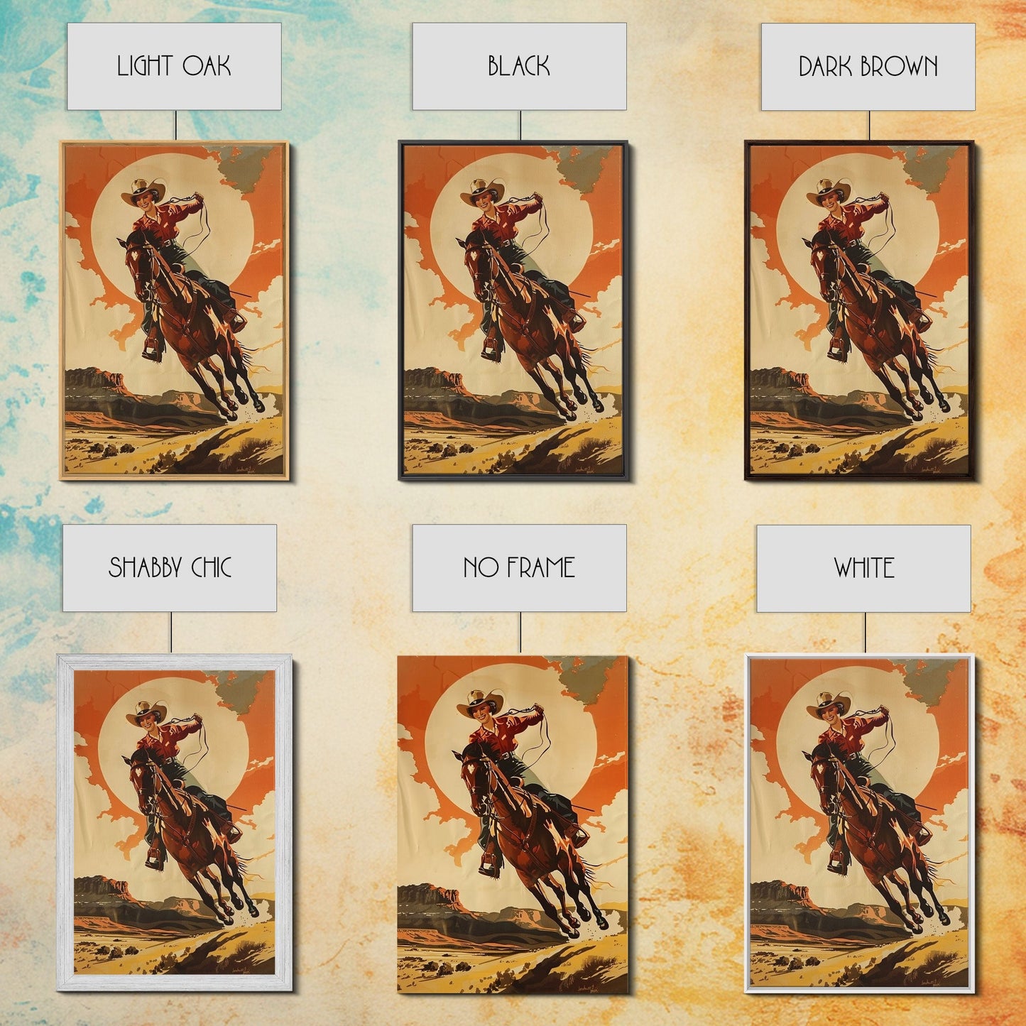 Spirited Cowgirl Racing Horse in Desert | Framed Canvas Print | Western Wall Art | Living Room Decor | Rustic Home Decor