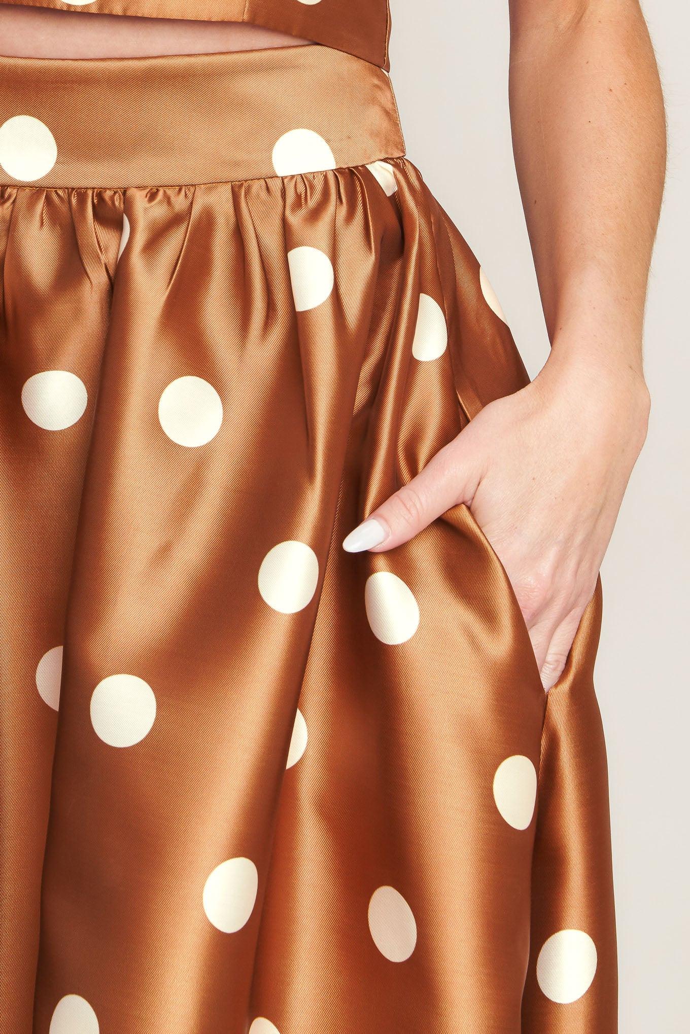 CHIC POLKA FLOW WOVEN FULL MAXI SKIRT