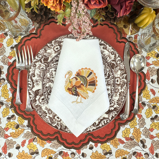 The Harvest Turkey Hemstitched Linen Napkin, Set of 4