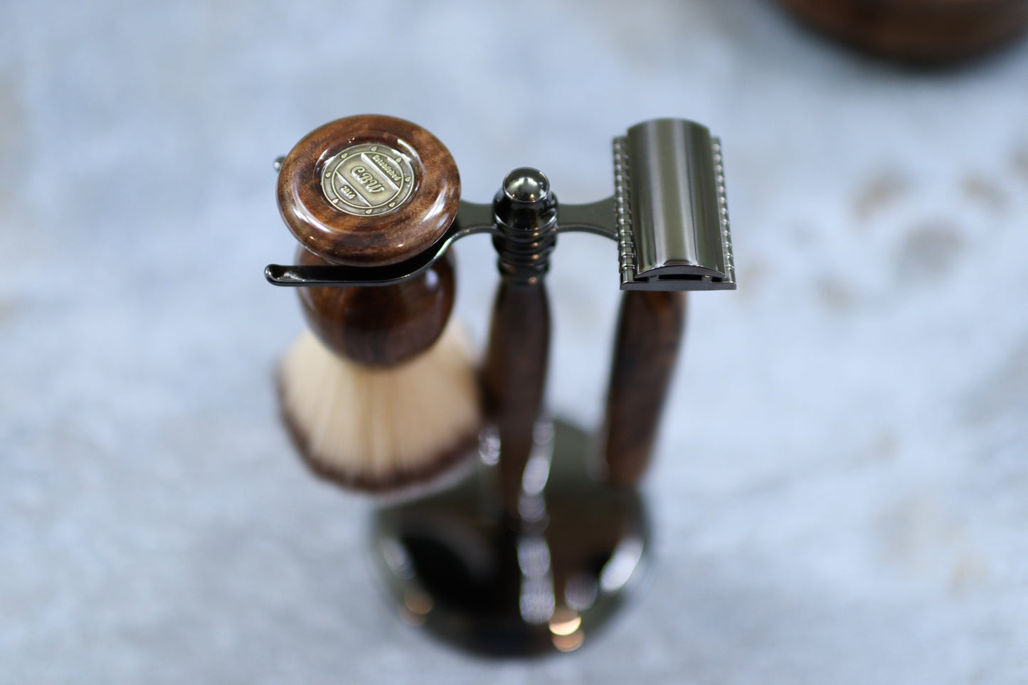 Walnut Wood Hand Crafted Shave Set with Gunmetal Safety Razor