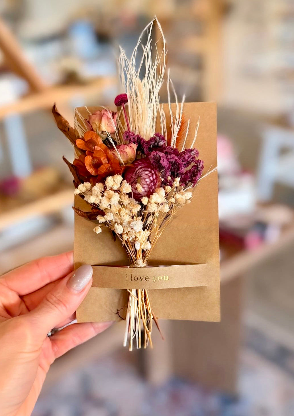 I Love You Mini Bouquet Card | Dried Flower Greeting Card