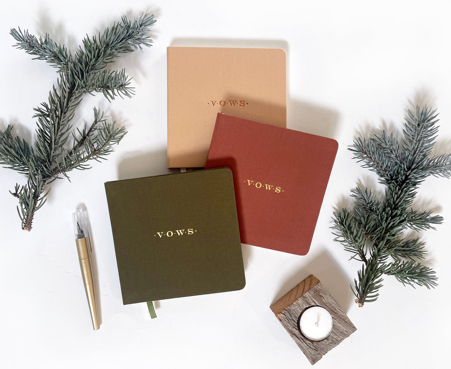 Wedding Vows Foil Embossed Square Linen Notebook | Earth Tones