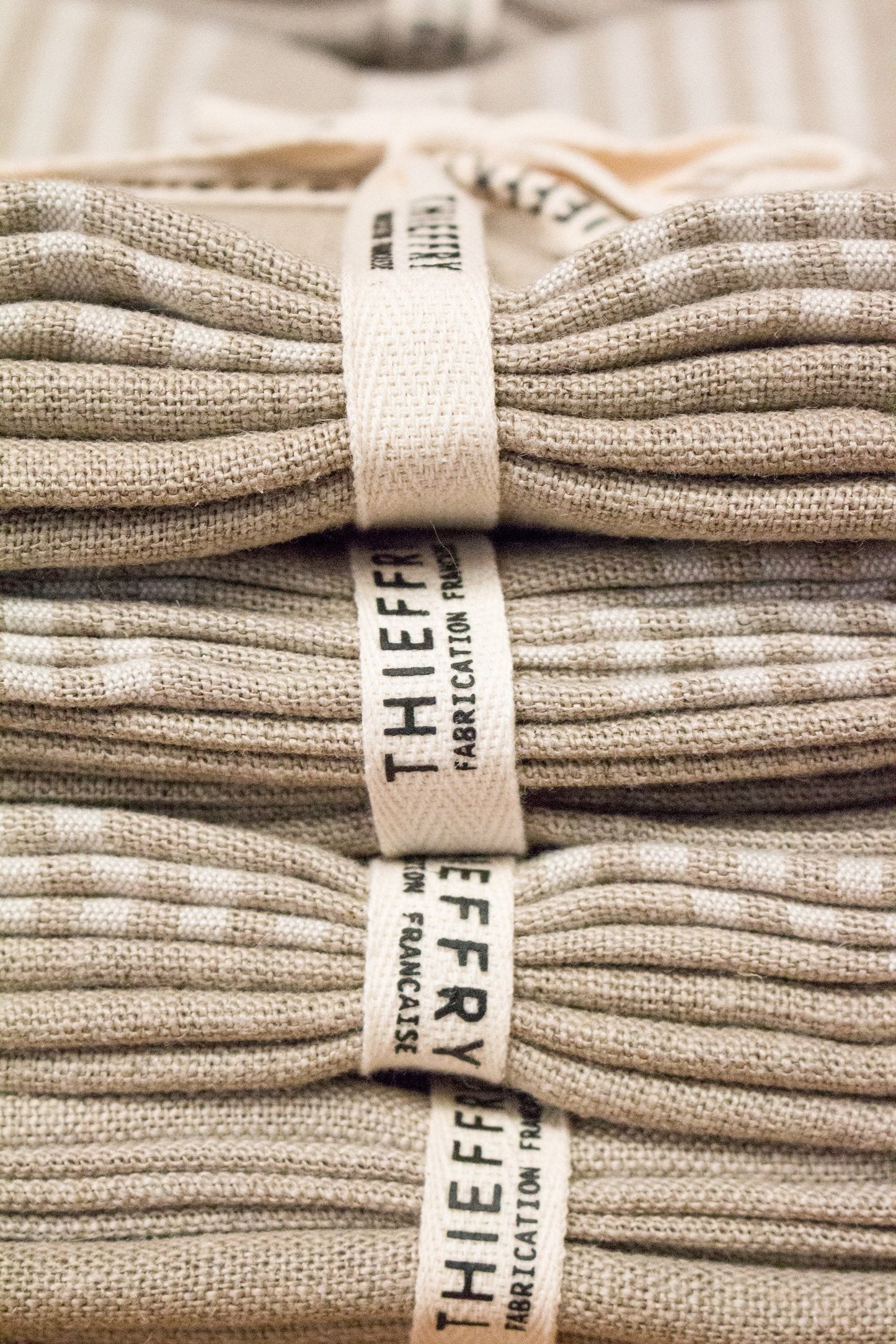 Thieffry Belgian Linen Dishtowels, White Stripe & Natural, Set of 2