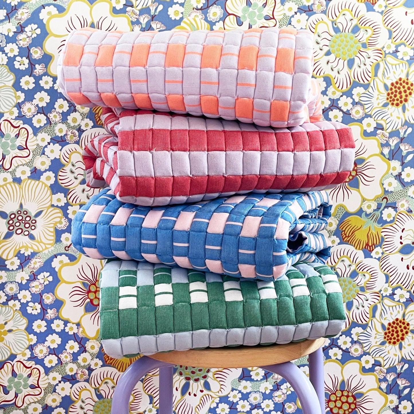Quilted Sujani Throw Blanket - Soft Lilac and Red