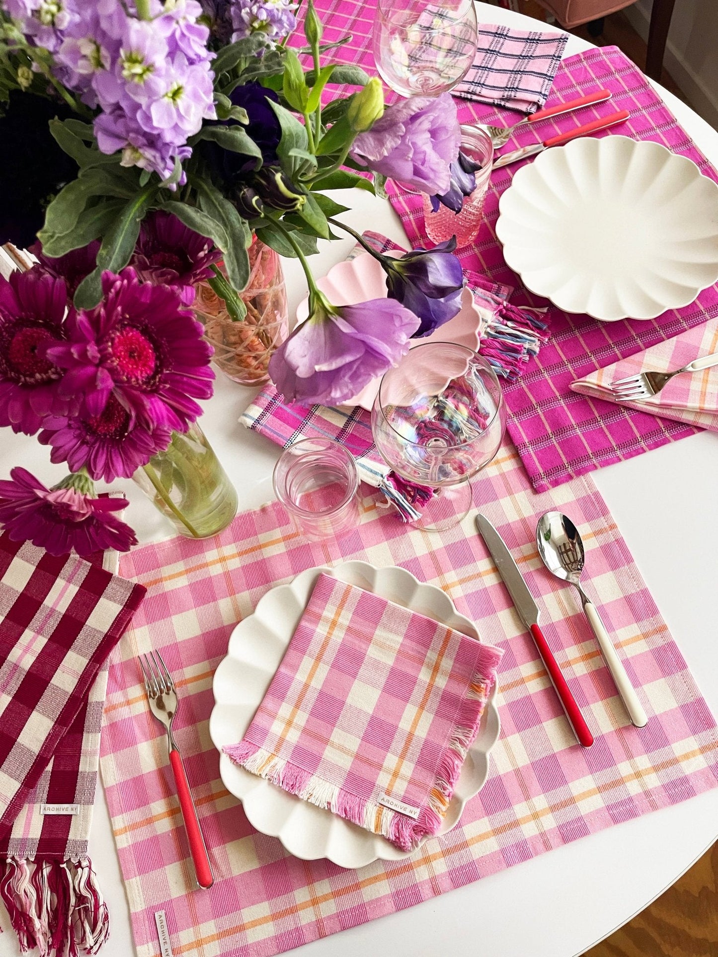 Abigail Plaid Kitchen Towel in Bubblegum and Peach