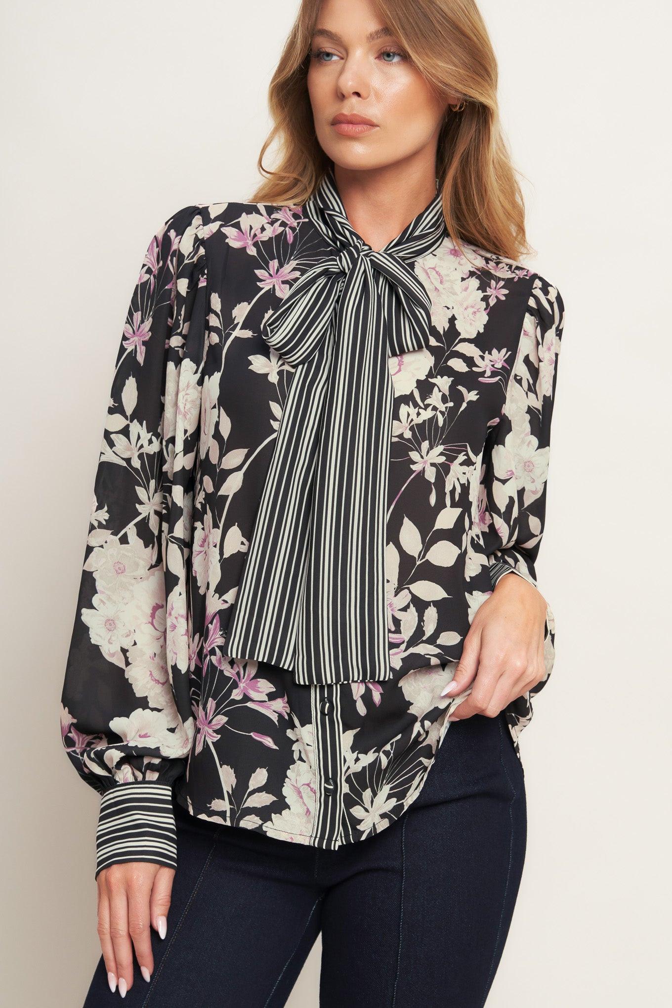 GARDEN GLAM BLACK WOVEN TOP