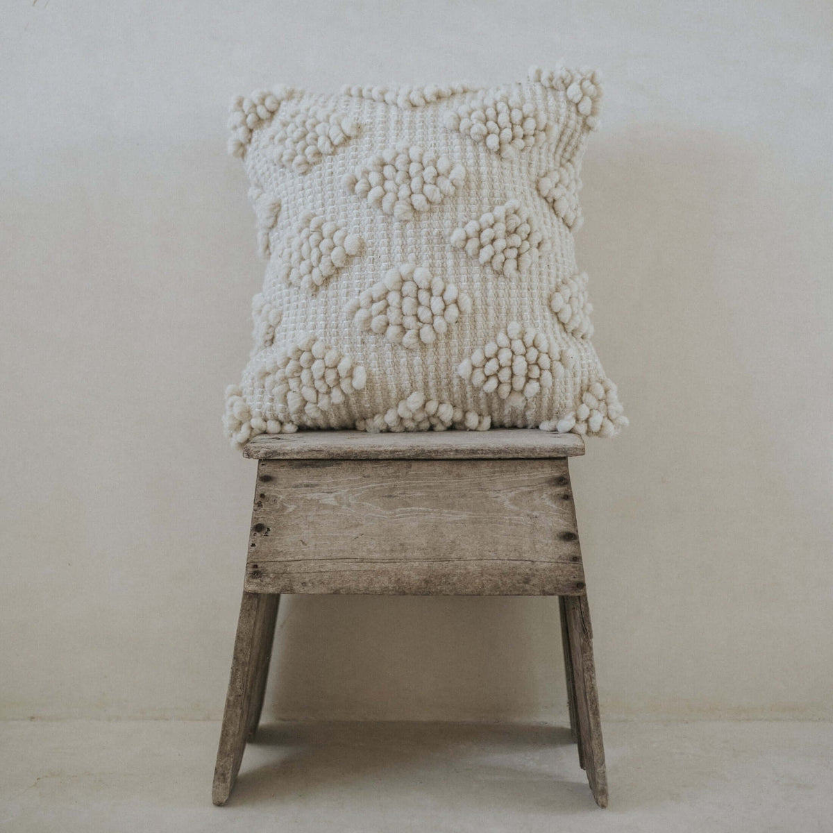 Ixquic Handwoven Wool Pillow — Natural Ivory