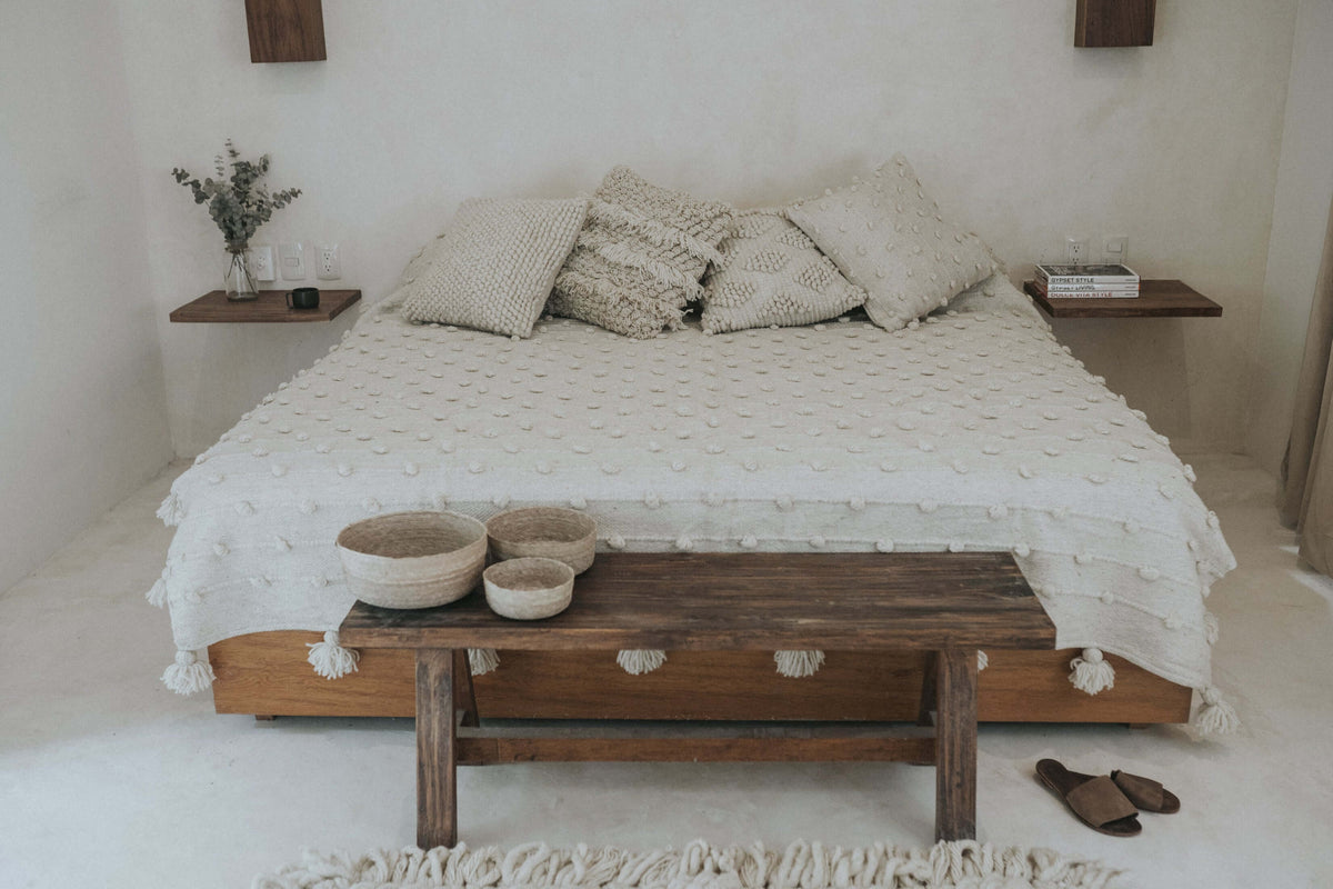 Ixquic Handwoven Wool Pillow — Natural Ivory