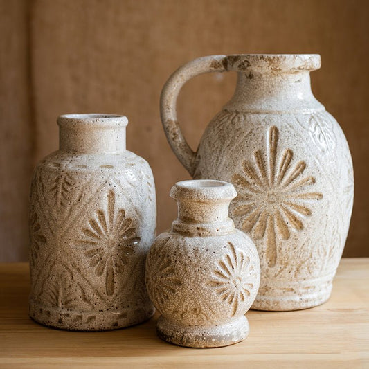 Carved Floral Vase in White